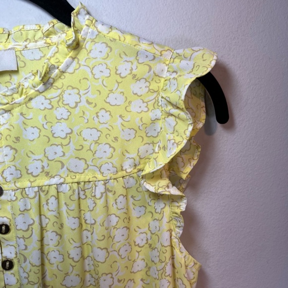 Loft Outlet Women's Sleeveless Floral Ruffle Half Button Blouse Top Yellow Small - Picture 3 of 14